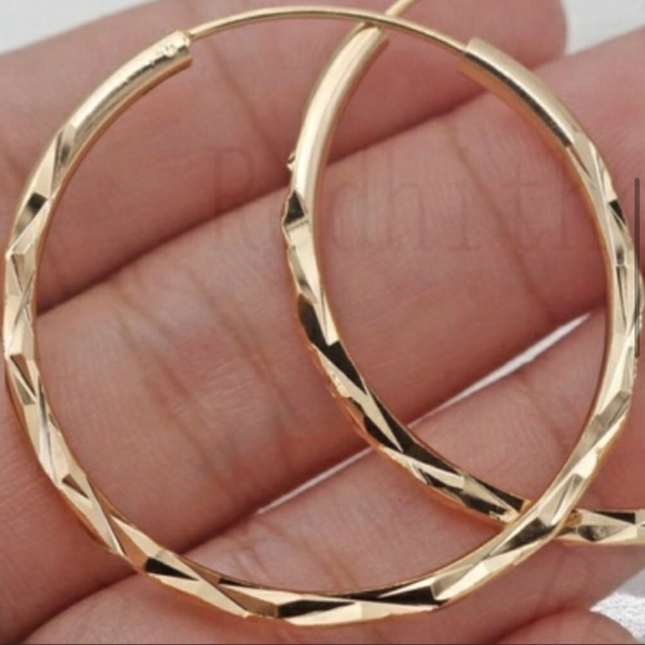 New 18k Gold Hoop round Earrings ear ring - Picture 2 of 6